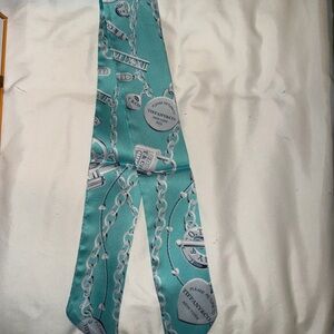 Tiffany Blue Silk Chain Motif Scarf